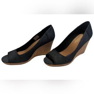Tom’s Classic Espadrille Wedge Sandal size 10 open toe dark denim